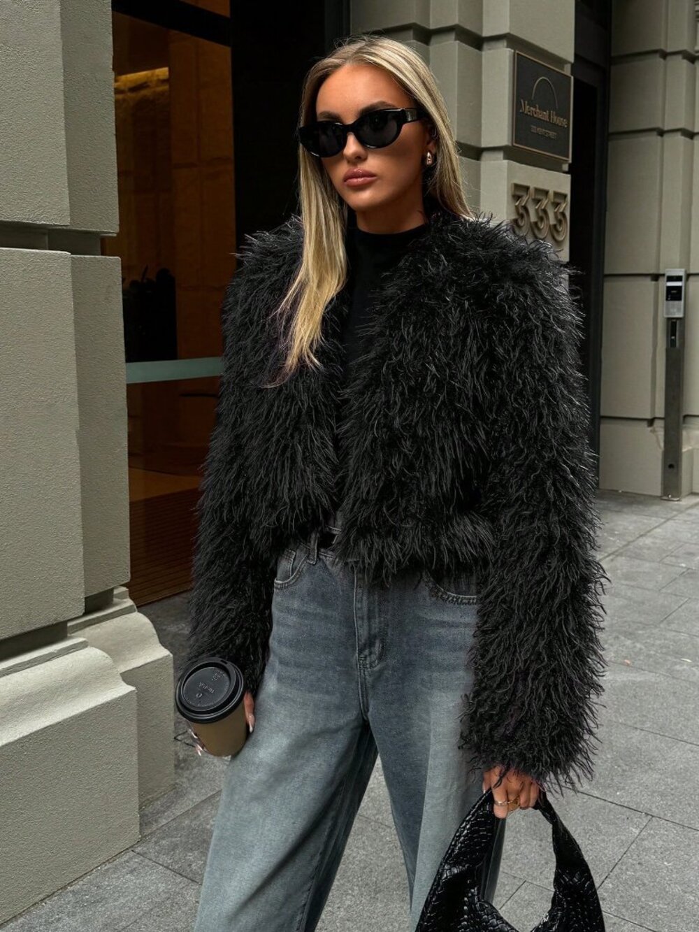 Black Casual Women's Sexy Short Faux Fur teddy Coat jacket - Picture 5 of 9